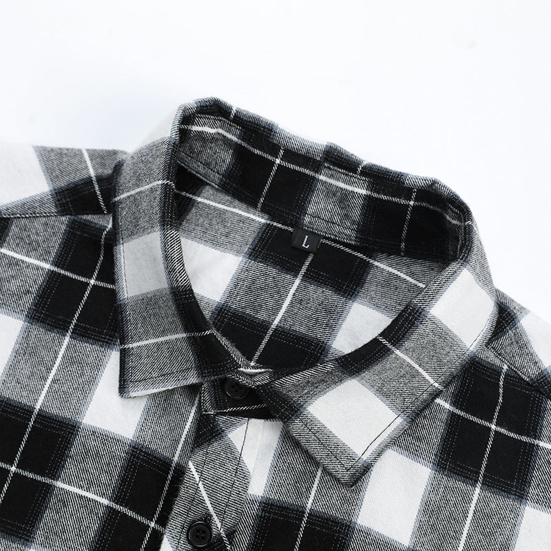 Men's Check Flannel Shirt Slim Fit with Stand Collar, Thermal Cotton Blend and Visible Button Placket Chichicherry