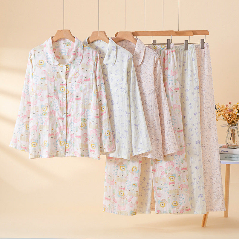 Cotton pajamas for women, long-sleeved, with cartoon motif