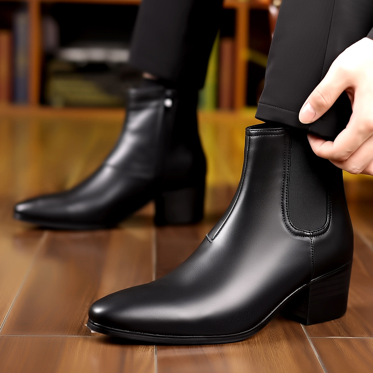 Men's Chelsea boots, pointed toe, side zipper
