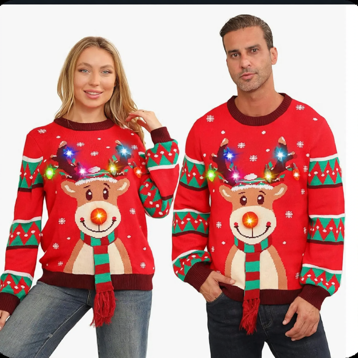 Christmas sweater with 3D print and light effects