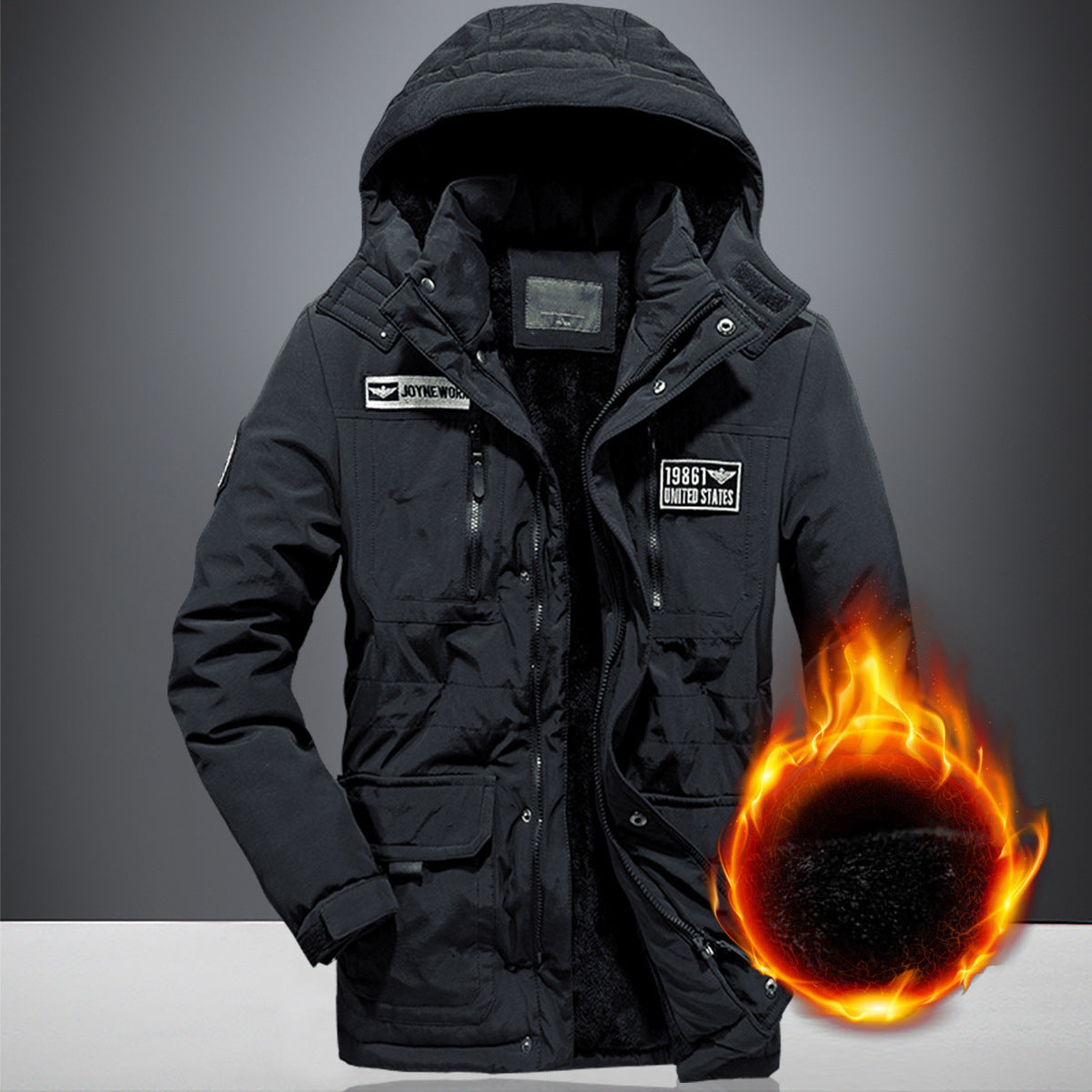 Men's military functional parka with teddy lining, hood, and multiple pockets Chichicherry