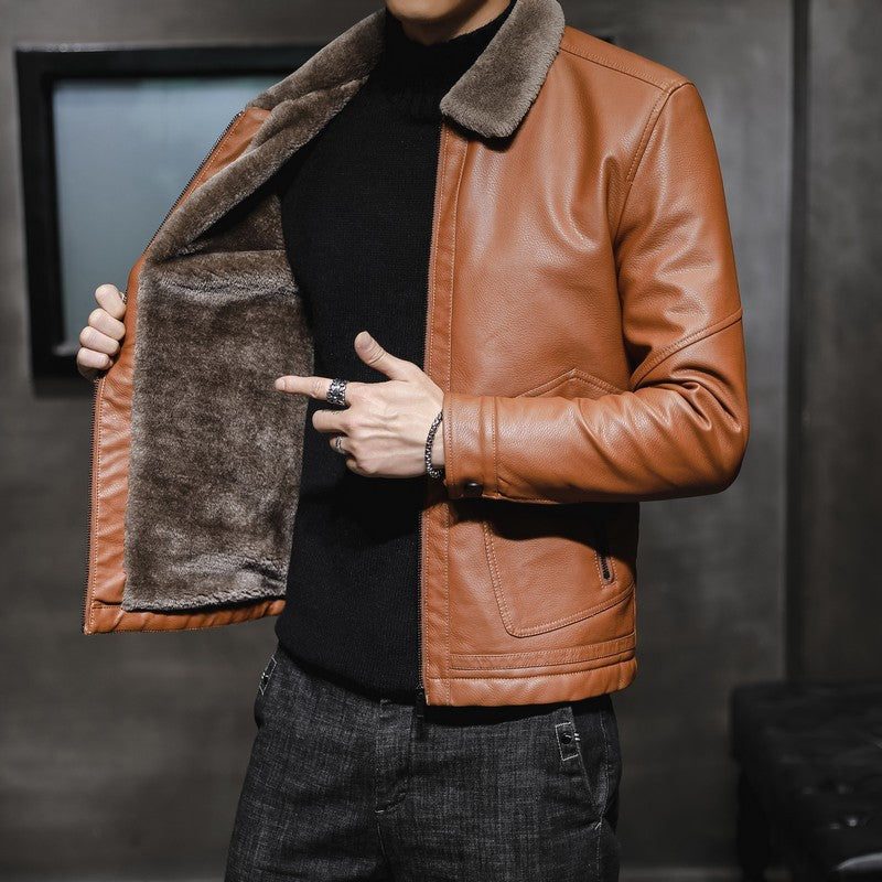 Men's classic leather-look pilot jacket with teddy collar and concealed zipper Chichicherry