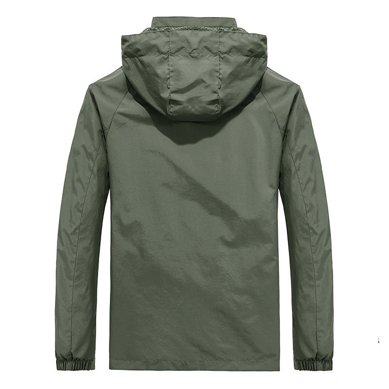 Men's Lightweight Softshell Outdoor Jacket with Hood, Breathable Mesh Lining and Zippered Chest Pocket Chichicherry