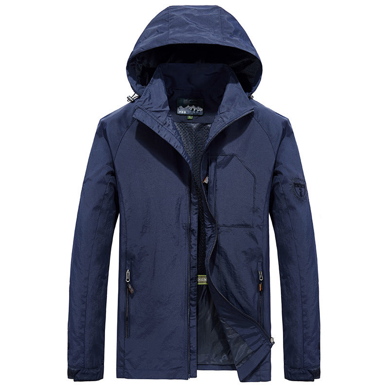 Men's Lightweight Softshell Outdoor Jacket with Hood, Breathable Mesh Lining and Zippered Chest Pocket Chichicherry