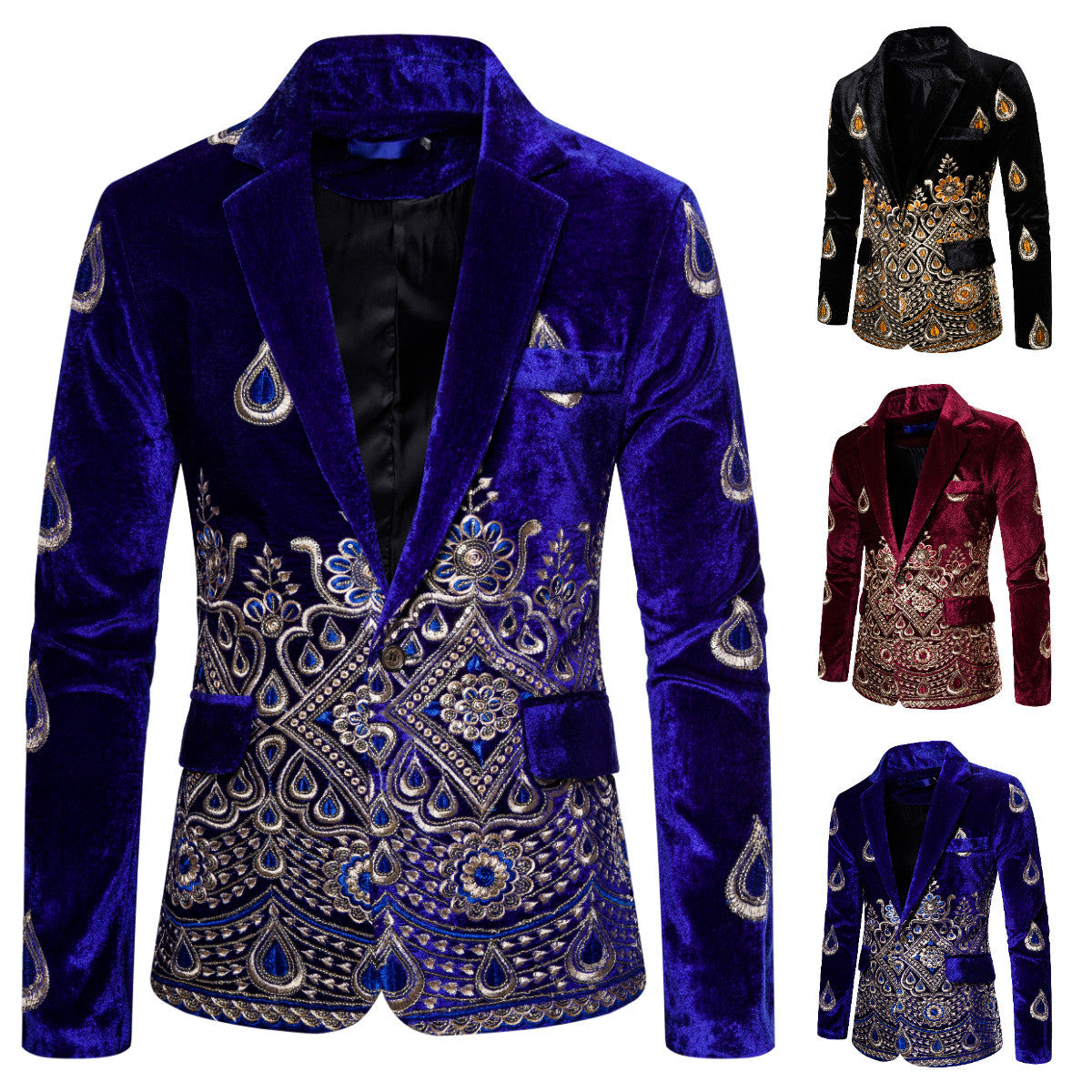 Men's Magnificent Embroidered Velvet Blazer with Ornament and Paisley Embroidery Chichicherry