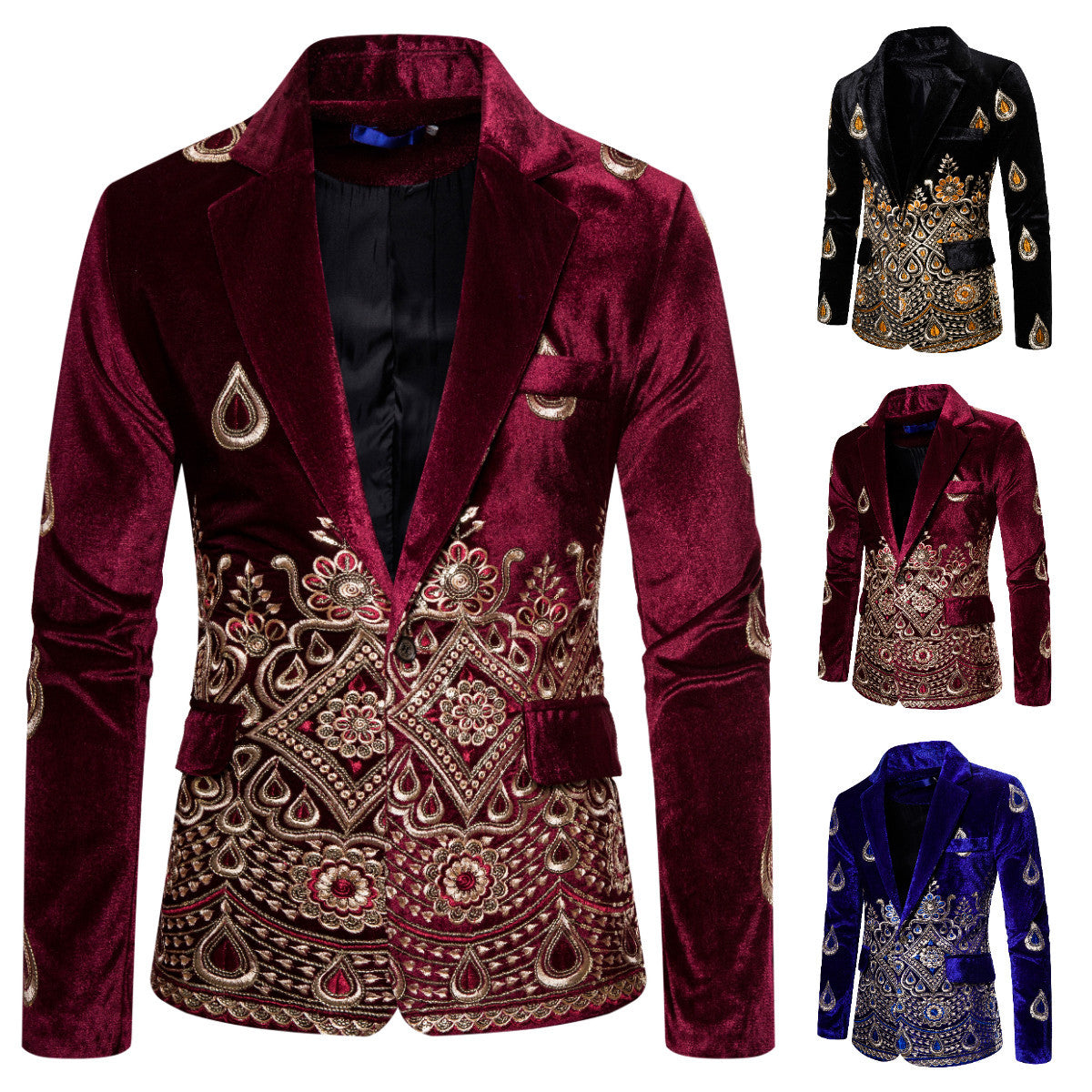 Men's Magnificent Embroidered Velvet Blazer with Ornament and Paisley Embroidery Chichicherry