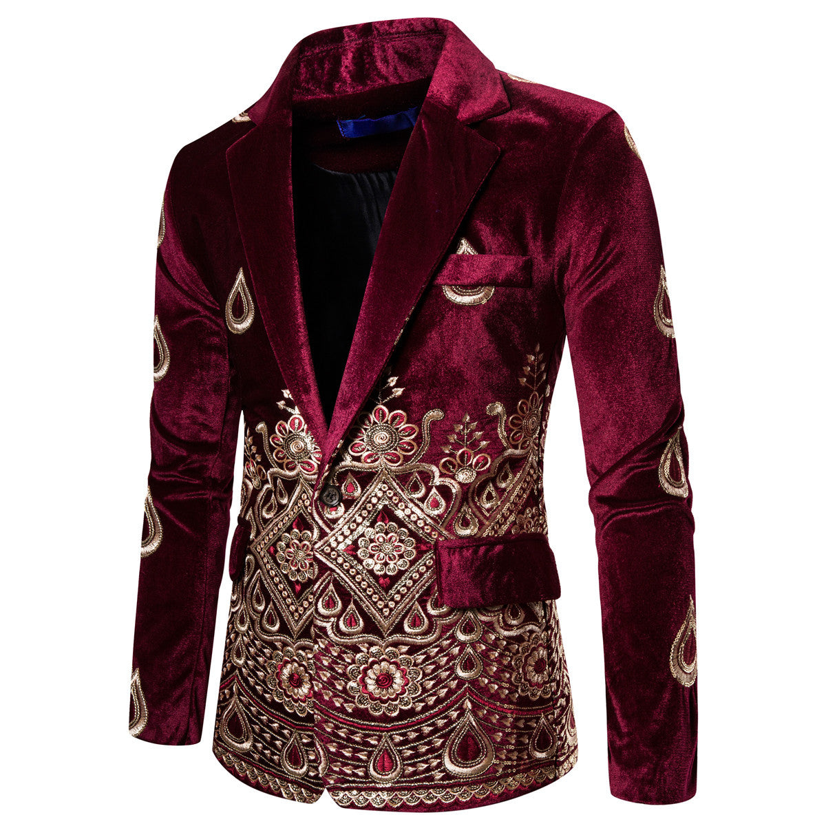 Men's Magnificent Embroidered Velvet Blazer with Ornament and Paisley Embroidery Chichicherry