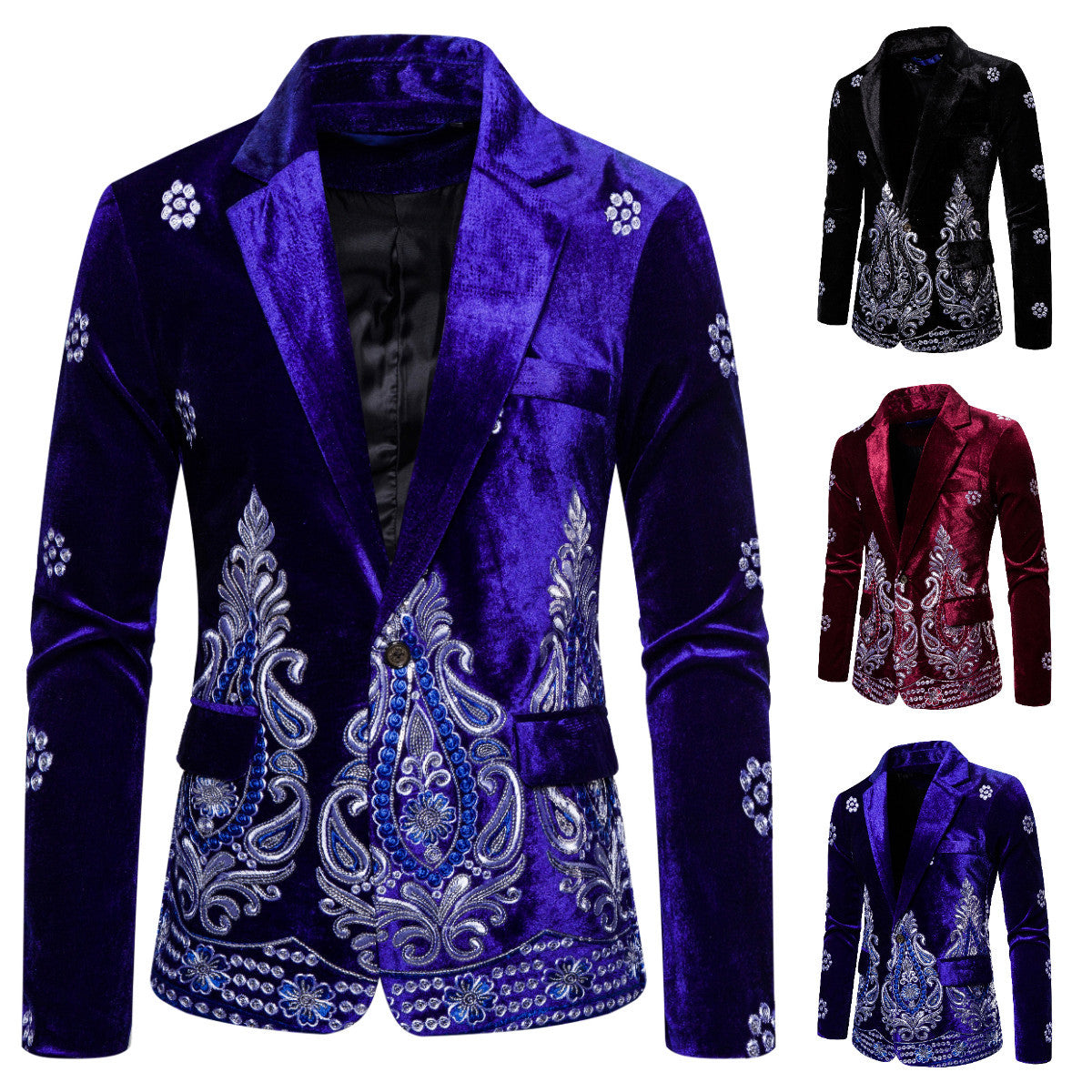 Men's Velvet Blazer with Elaborate Embroidery and Shawl Collar Chichicherry