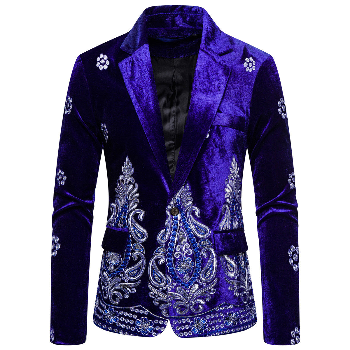Men's Velvet Blazer with Elaborate Embroidery and Shawl Collar Chichicherry
