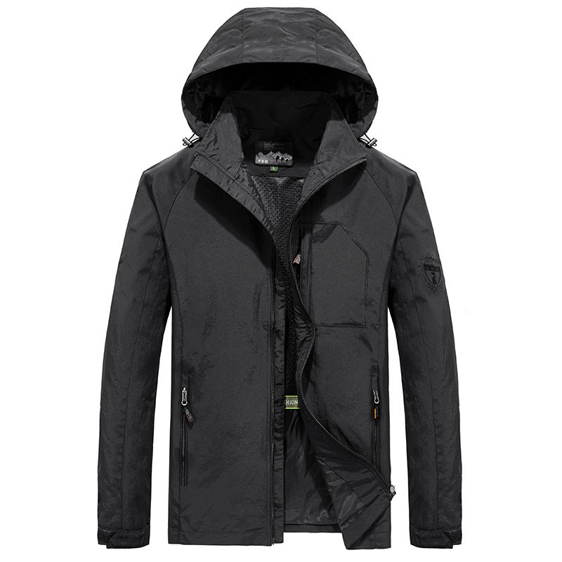 Men's Lightweight Softshell Outdoor Jacket with Hood, Breathable Mesh Lining and Zippered Chest Pocket Chichicherry