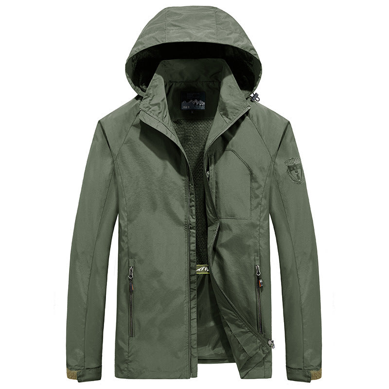 Men's Lightweight Softshell Outdoor Jacket with Hood, Breathable Mesh Lining and Zippered Chest Pocket Chichicherry