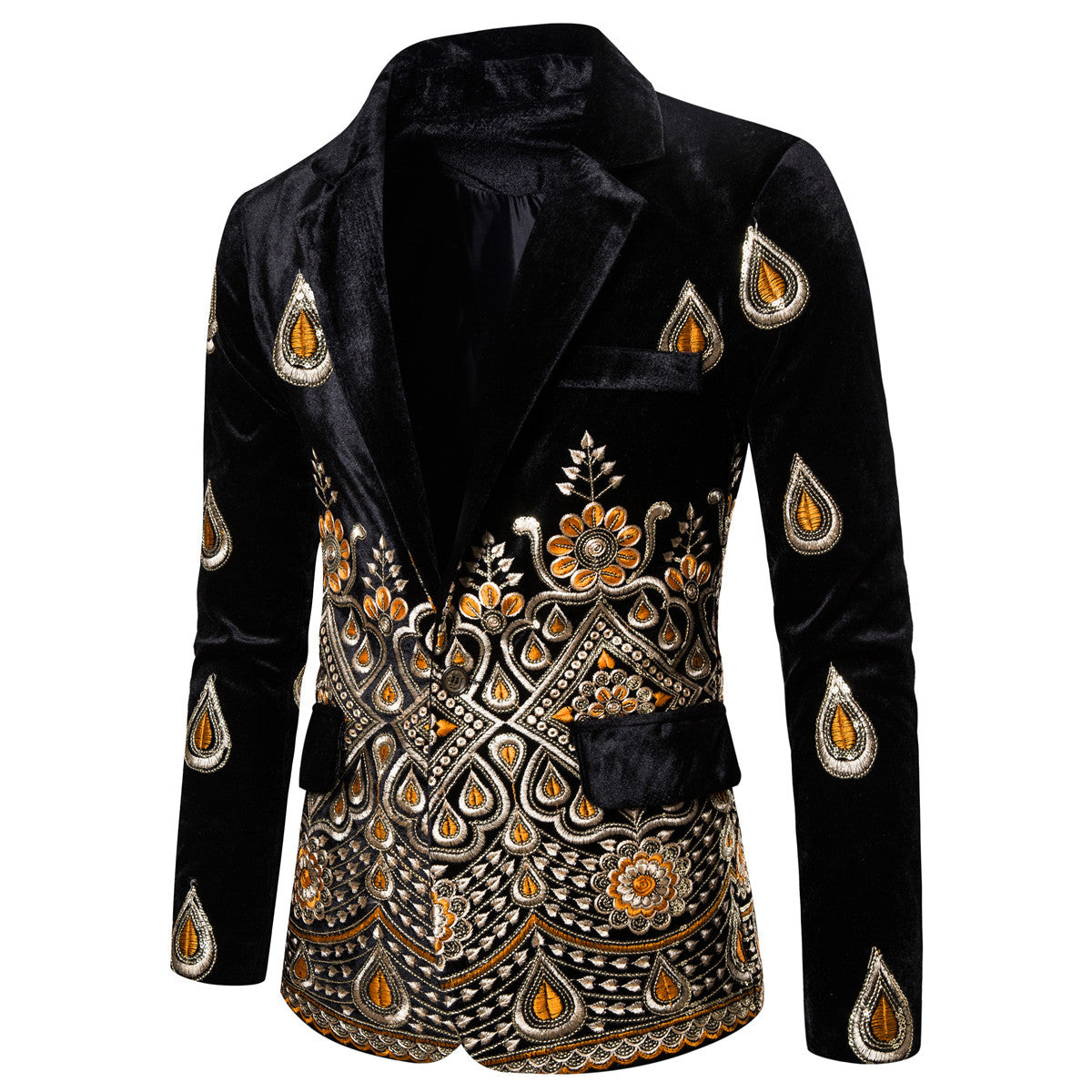 Men's Magnificent Embroidered Velvet Blazer with Ornament and Paisley Embroidery Chichicherry