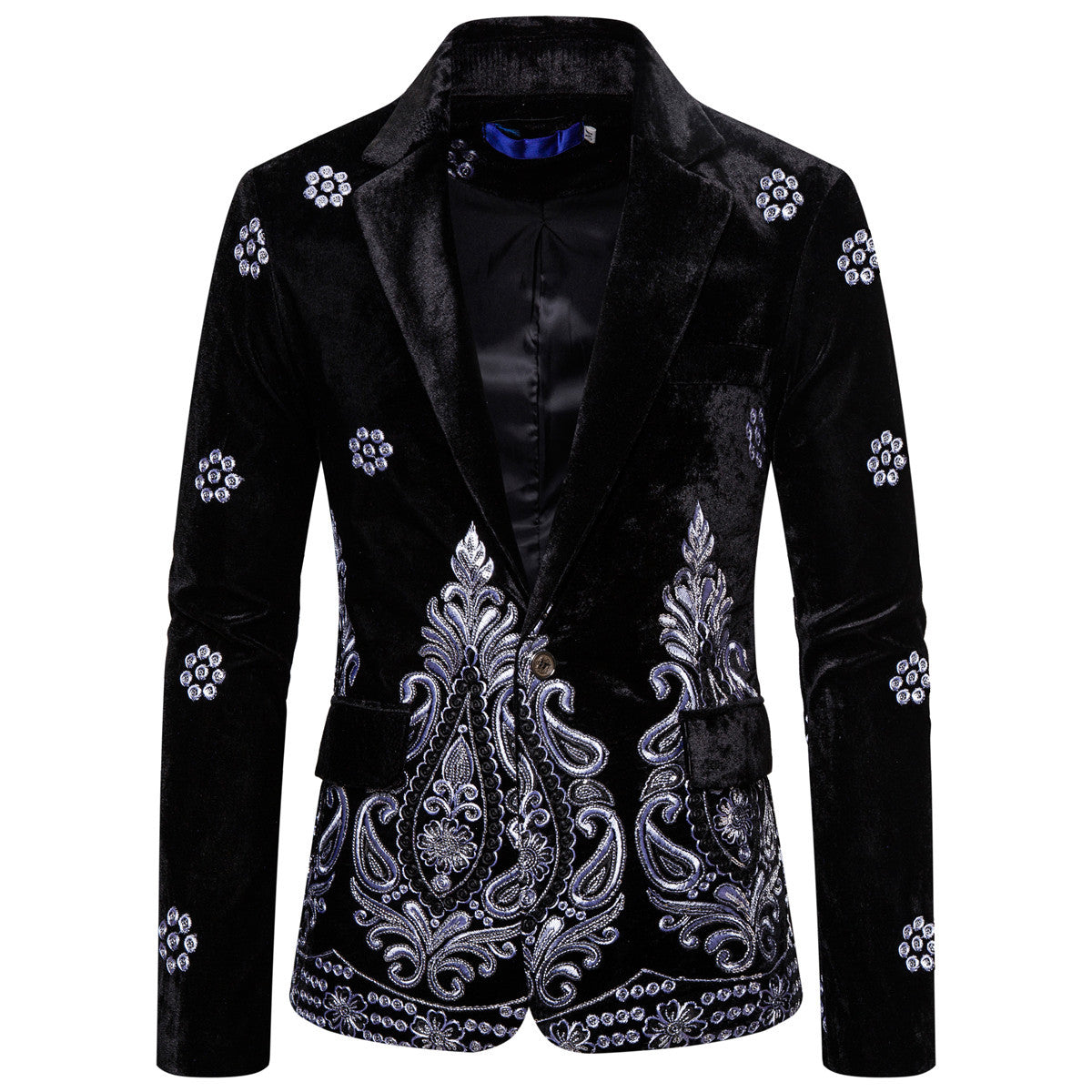 Men's Velvet Blazer with Elaborate Embroidery and Shawl Collar Chichicherry