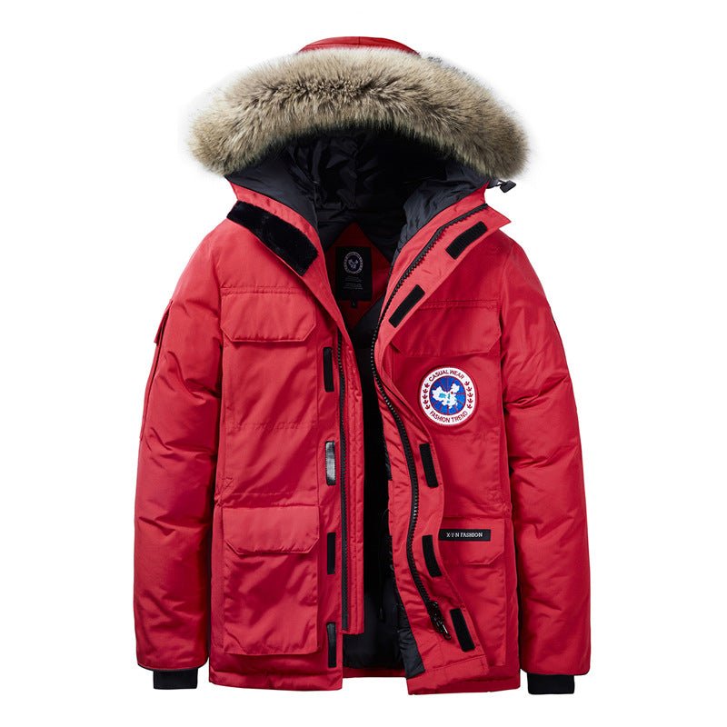 Men's Quilted Winter Parka with Faux Fur Hood and Multiple Pockets Chichicherry