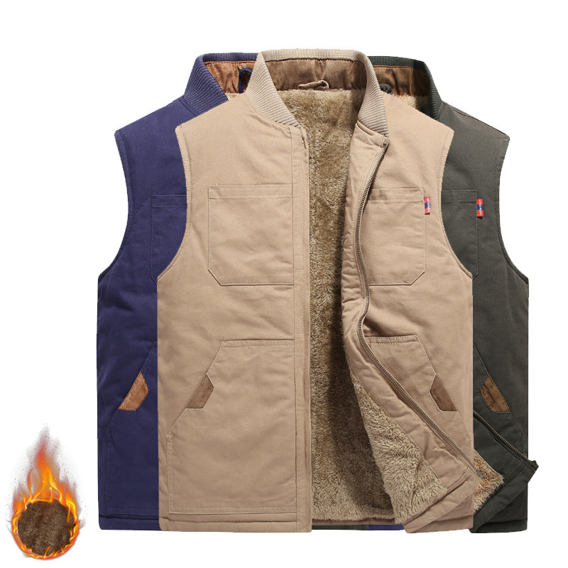 Men's quilted canvas utility vest with stand-up collar and thermal insulation Chichicherry