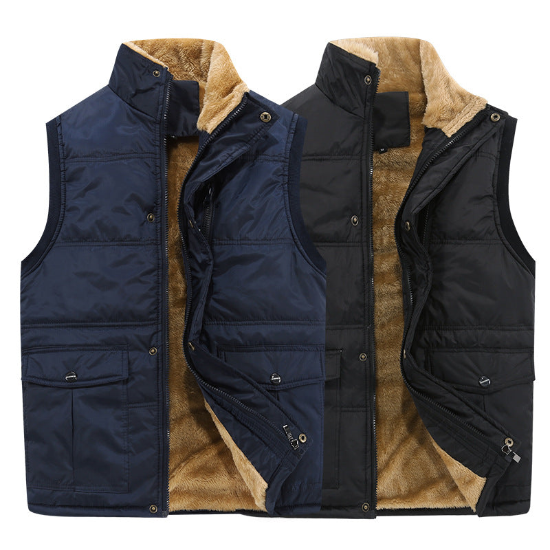 Men's Padded Quilted Vest with Teddy Lining, High Stand Collar and Multi-Pockets Chichicherry