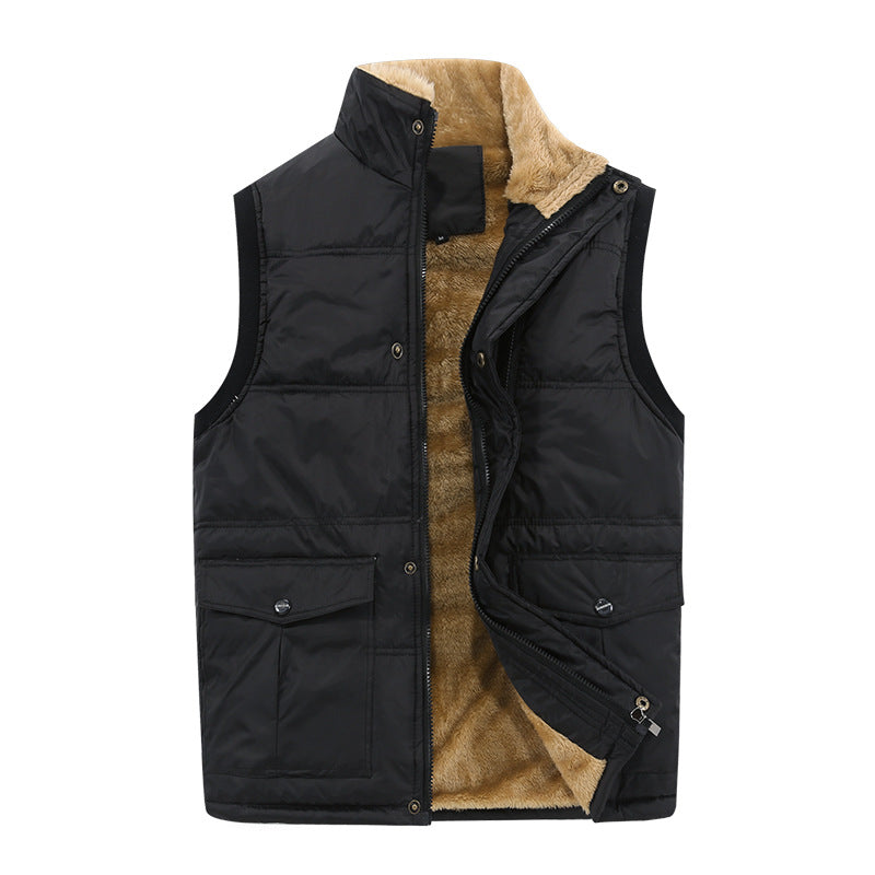 Men's Padded Quilted Vest with Teddy Lining, High Stand Collar and Multi-Pockets Chichicherry