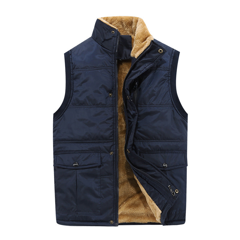 Men's Padded Quilted Vest with Teddy Lining, High Stand Collar and Multi-Pockets Chichicherry