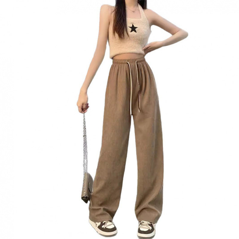 Cord-wide pants with double drawstring