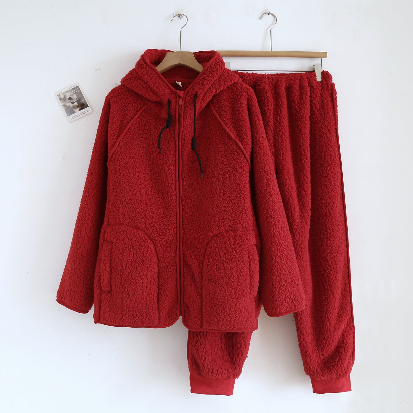 Lambswool imitation loungewear set with hood for couples
