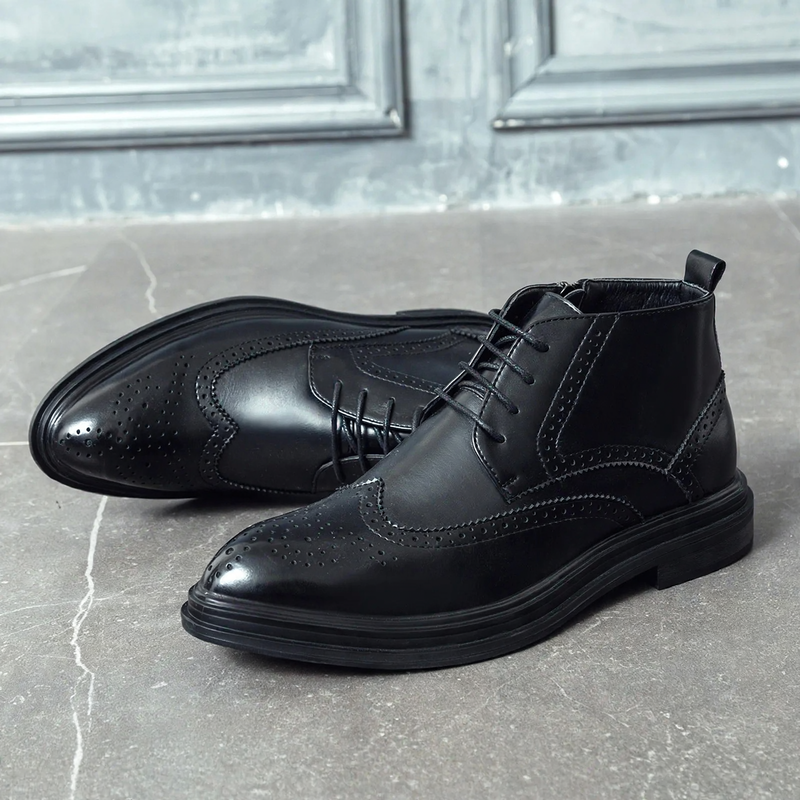 Men's Chelsea Boots in Brogue Style with Zipper
