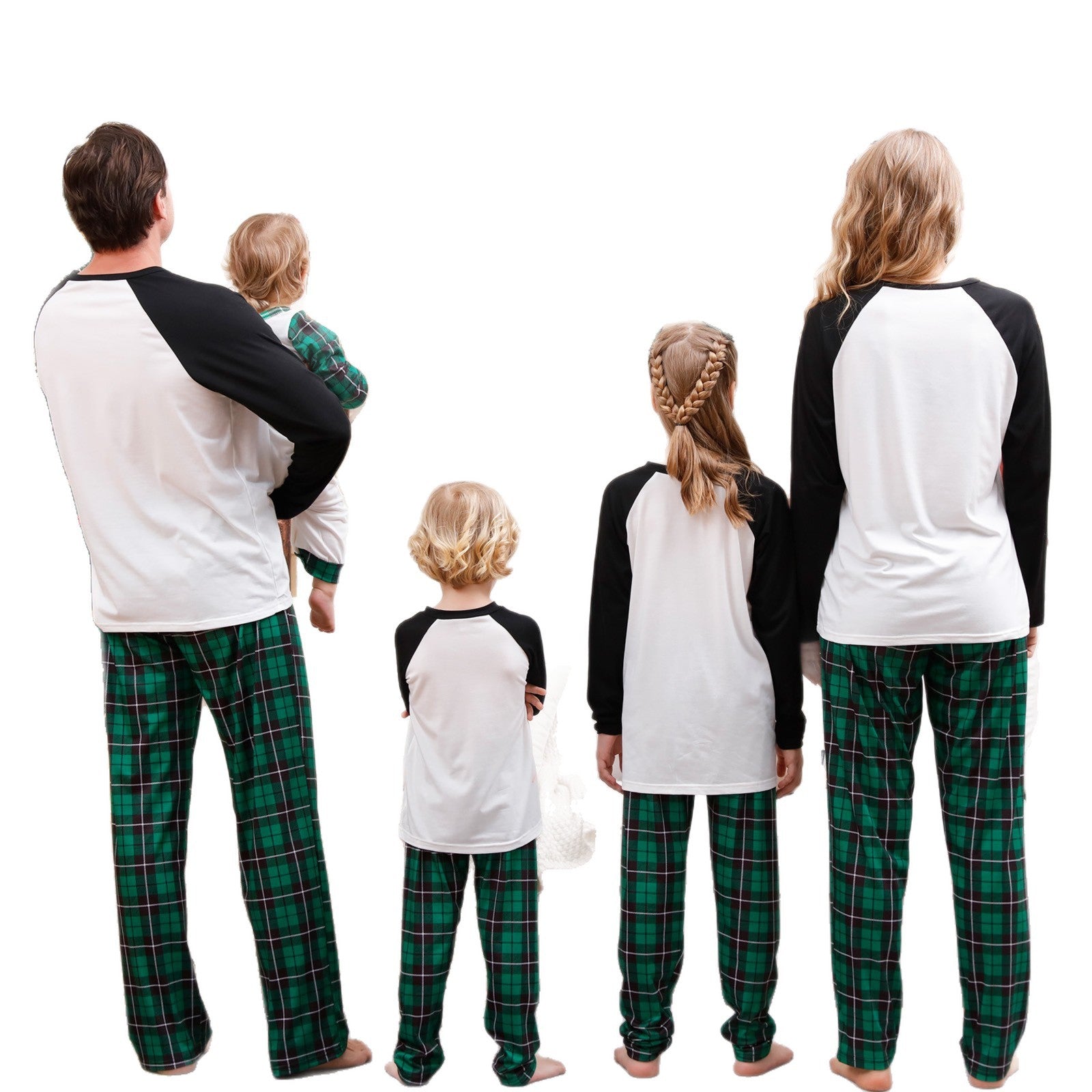 Christmas Family Pajama Set with Checkered Pattern, Long Sleeves