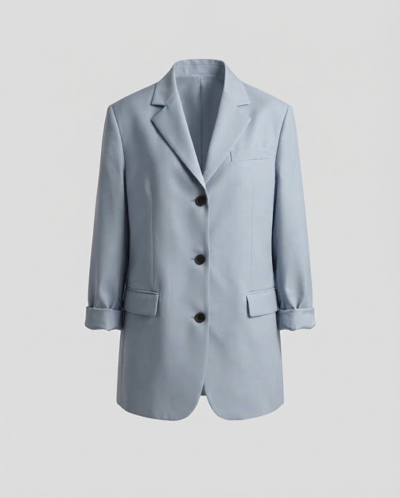Women Long-cut boxy blazer with distinctive shoulder line and flap pockets Chichicherry