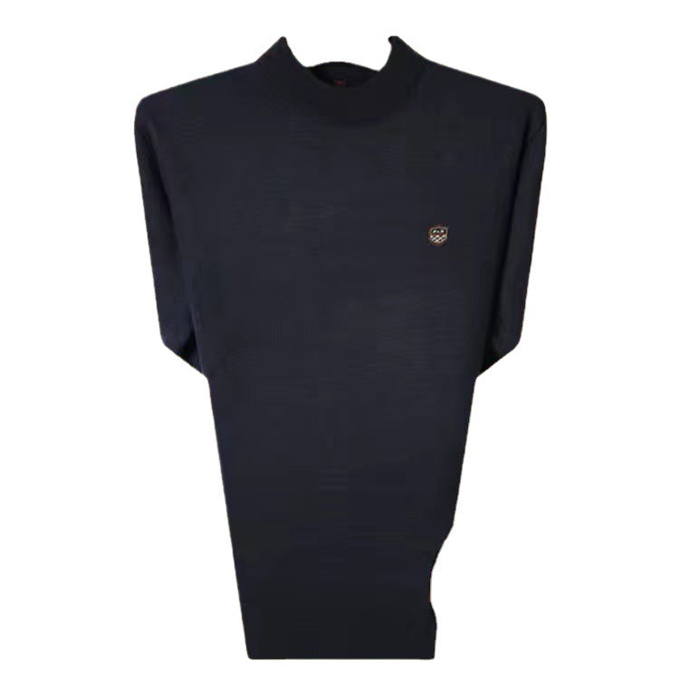 Men's knit sweater with round neck and fleece lining