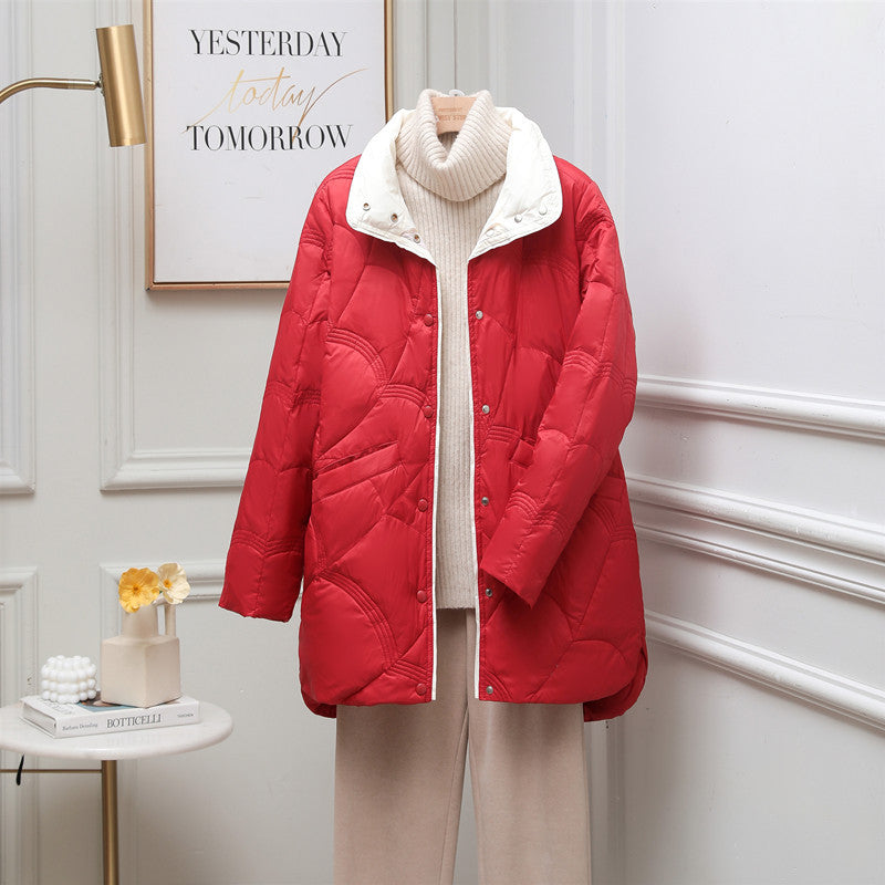 Lightweight down jacket with stand-up collar for women, plus size