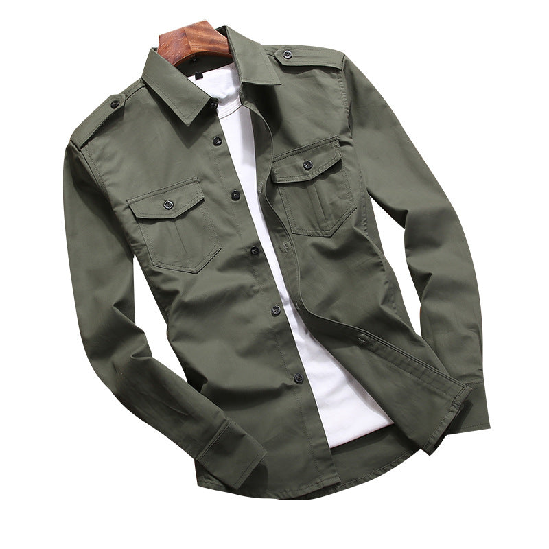 Men's Utility Overshirt with Shoulder Straps and Chest Flap Pockets Chichicherry