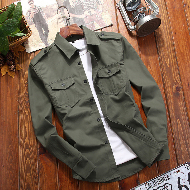 Men's Utility Overshirt with Shoulder Straps and Chest Flap Pockets Chichicherry
