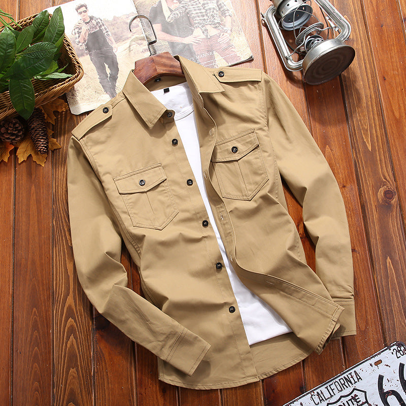 Men's Utility Overshirt with Shoulder Straps and Chest Flap Pockets Chichicherry