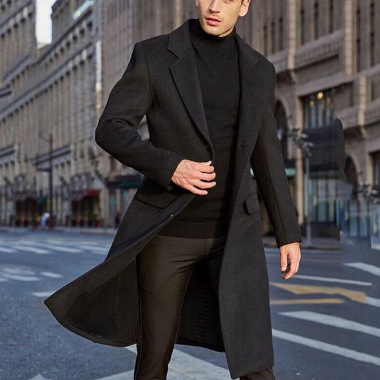 Men's Elegant Single-Breasted City Coat with Notched Collar and Flap Pockets Chichicherry