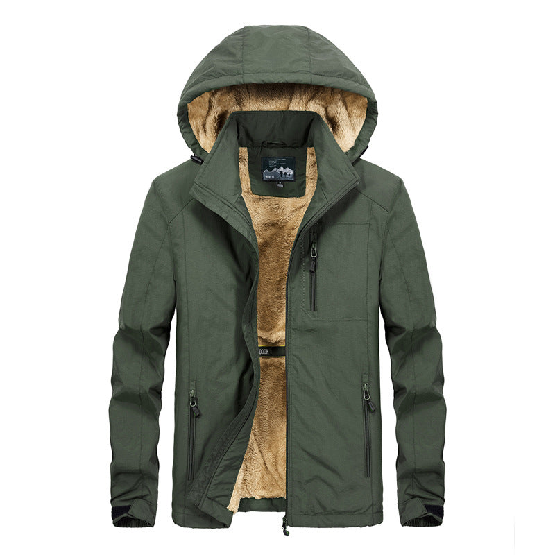Men's Utility Hooded Jacket with Full Zip and Warm Faux Fur Lining Chichicherry
