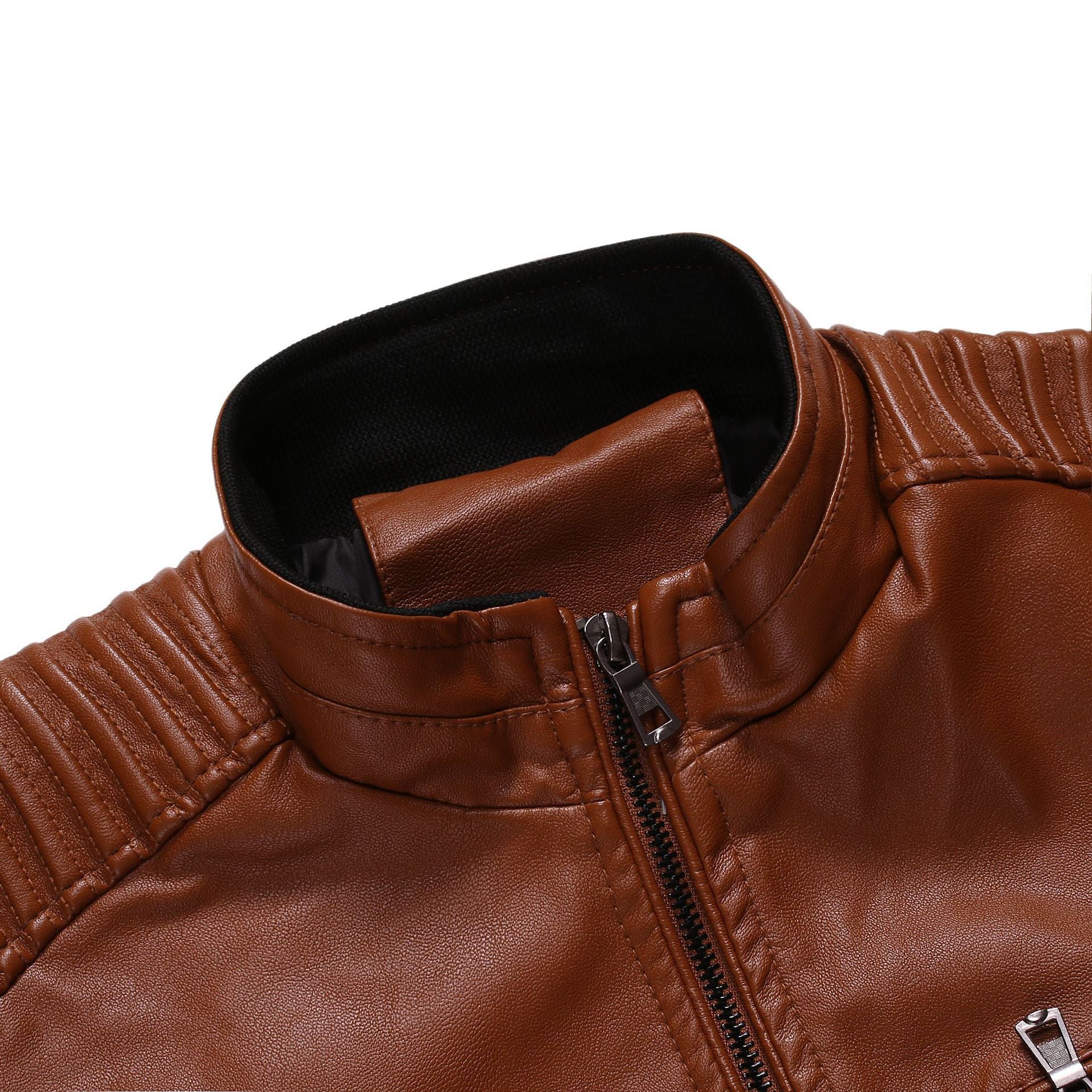 Men's tailored moto jacket made of soft leather look with ergonomic shoulder padding and concealed zippers Chichicherry