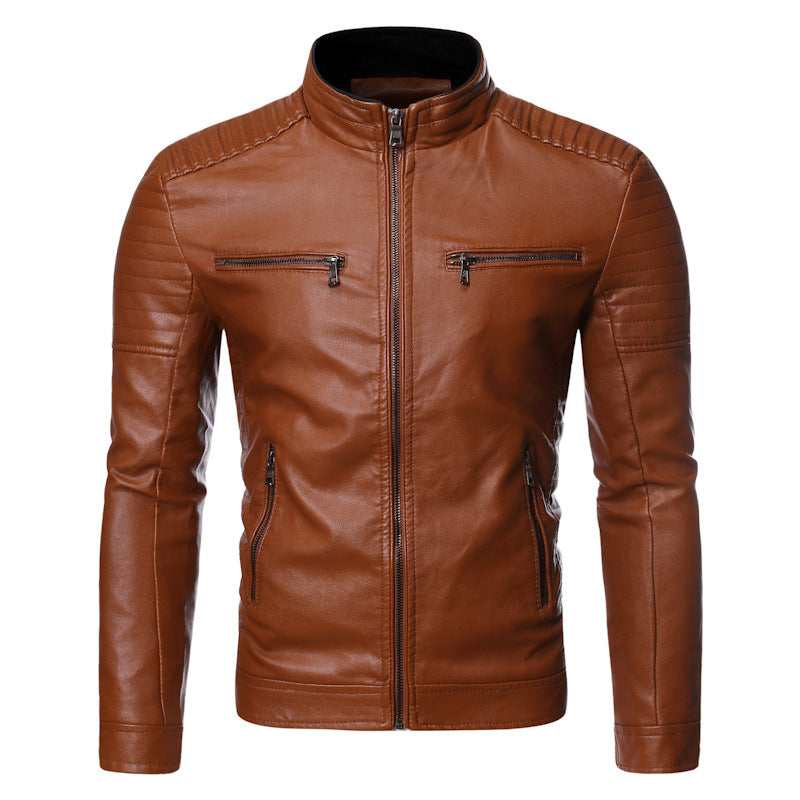 Men's tailored moto jacket made of soft leather look with ergonomic shoulder padding and concealed zippers Chichicherry