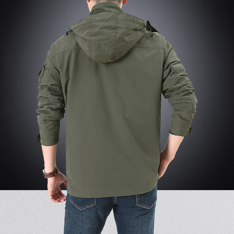 Men's field jacket in utility style with multiple pockets, high collar and zipper Chichicherry