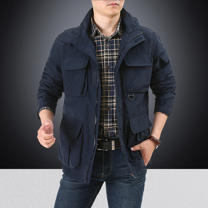 Men's field jacket in utility style with multiple pockets, high collar and zipper Chichicherry