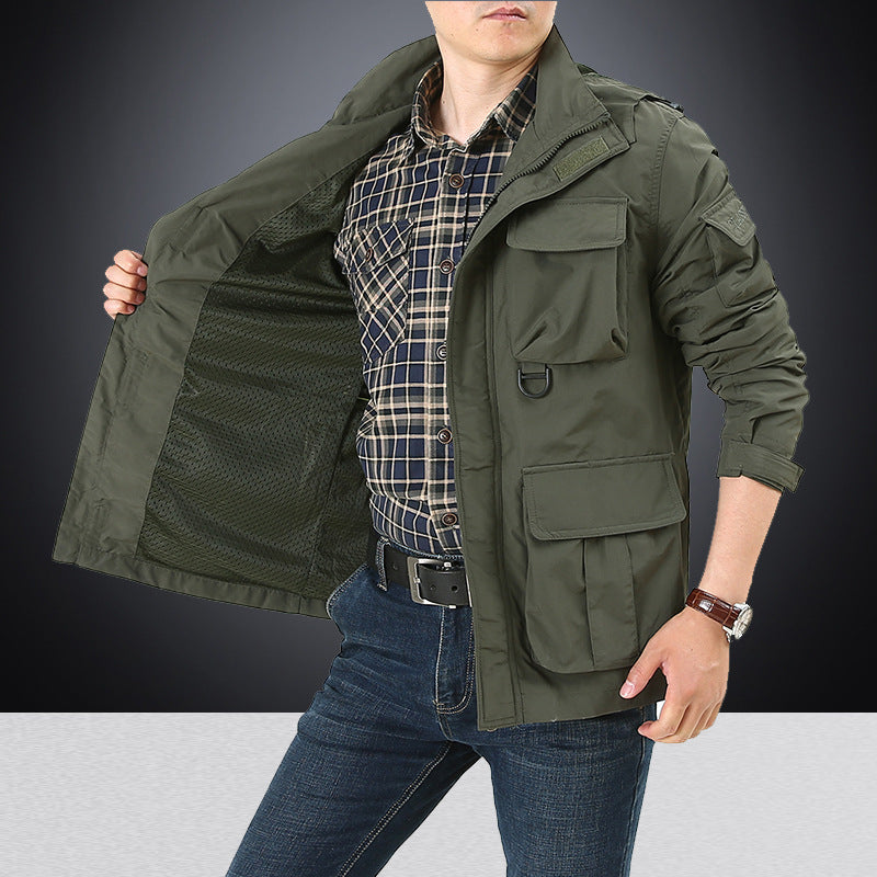 Men's field jacket in utility style with multiple pockets, high collar and zipper Chichicherry