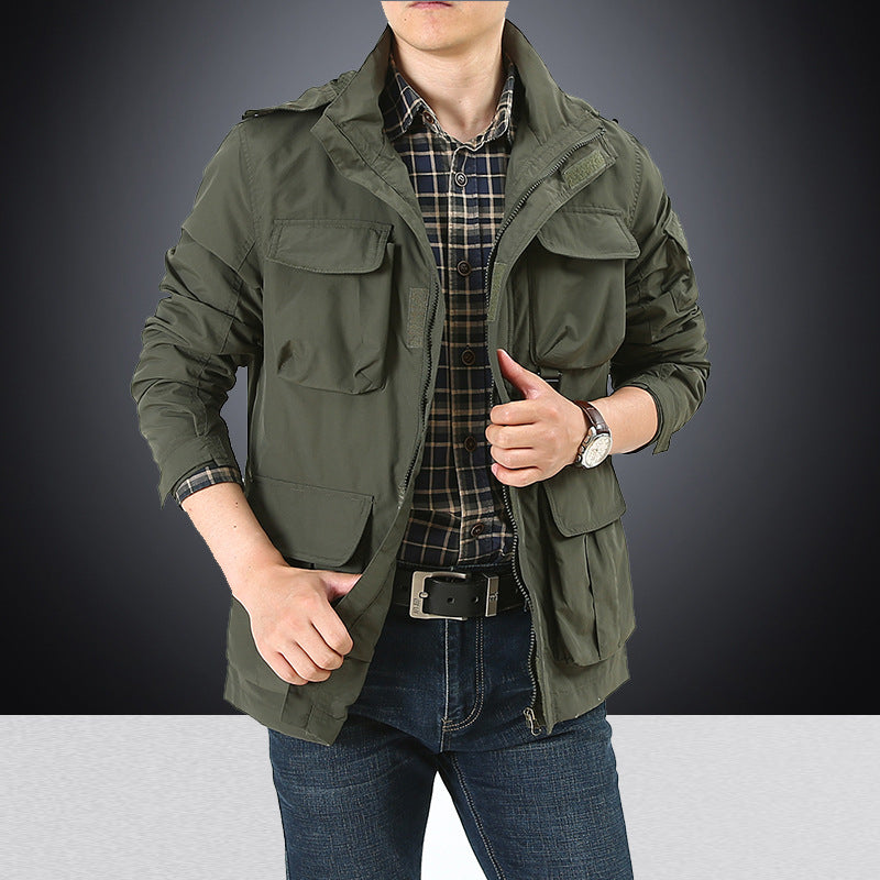 Men's field jacket in utility style with multiple pockets, high collar and zipper Chichicherry