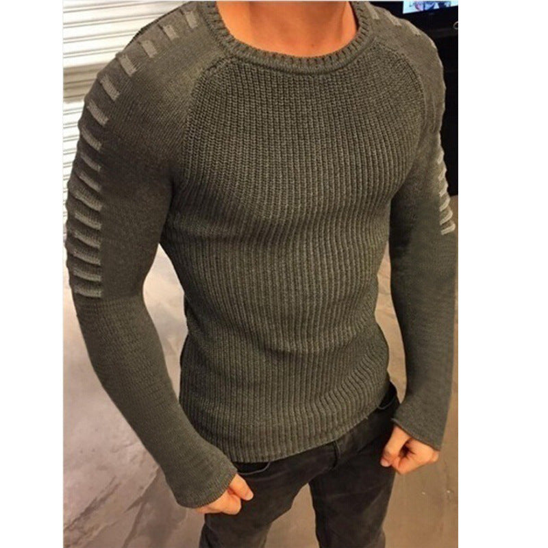 Men's Fitted Ribbed Sweater with Contrast Stripes on the Sleeves Chichicherry