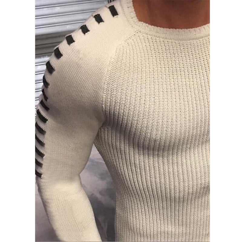 Men's Fitted Ribbed Sweater with Contrast Stripes on the Sleeves Chichicherry