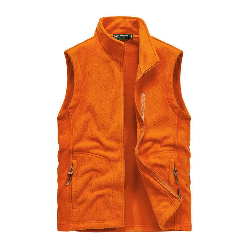 Men's Fleece Utility Vest with Full Zip, Stand Collar and Zip Pockets Chichicherry