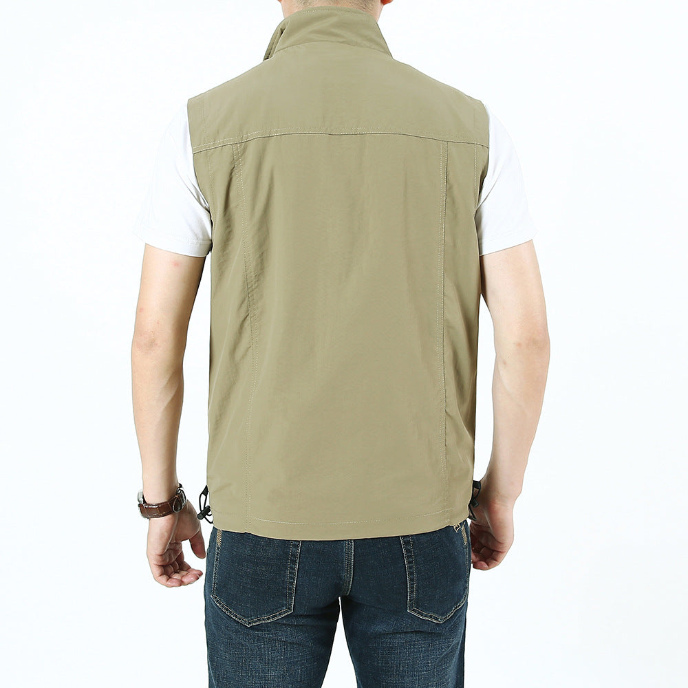 Men's Lightweight Utility Outdoor Vest with Stand-Up Collar, Full Zip and Multi-Function Pockets Chichicherry