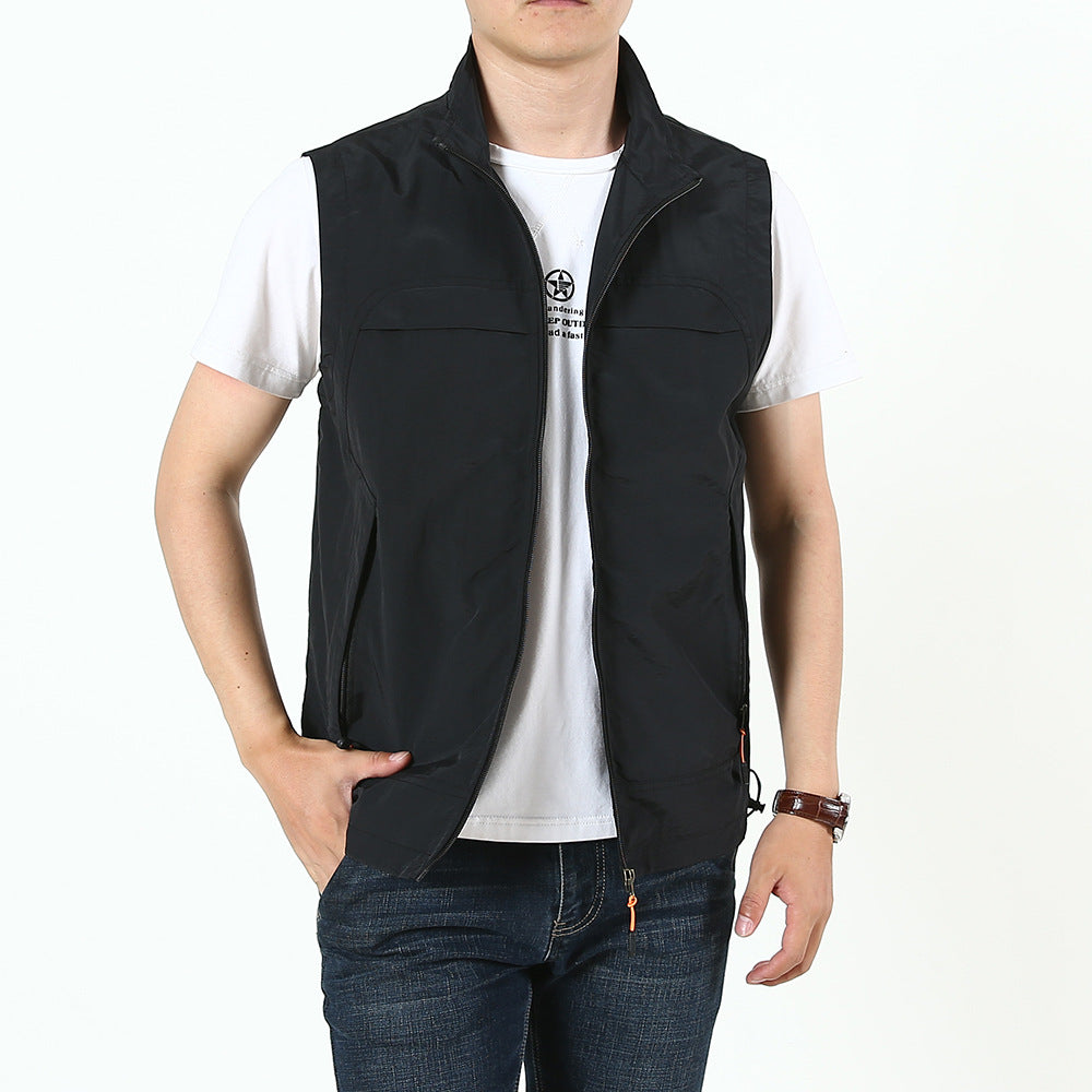 Men's Lightweight Utility Outdoor Vest with Stand-Up Collar, Full Zip and Multi-Function Pockets Chichicherry