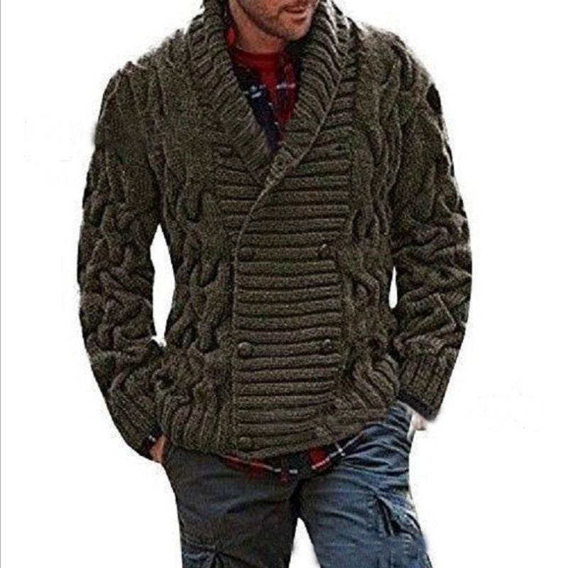 Men's chunky knit cardigan with shawl collar and cable pattern Chichicherry