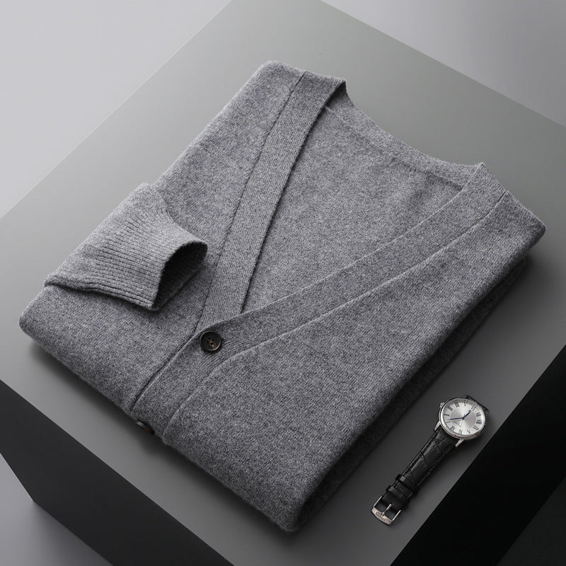 Men's cardigan with V-neck, wool
