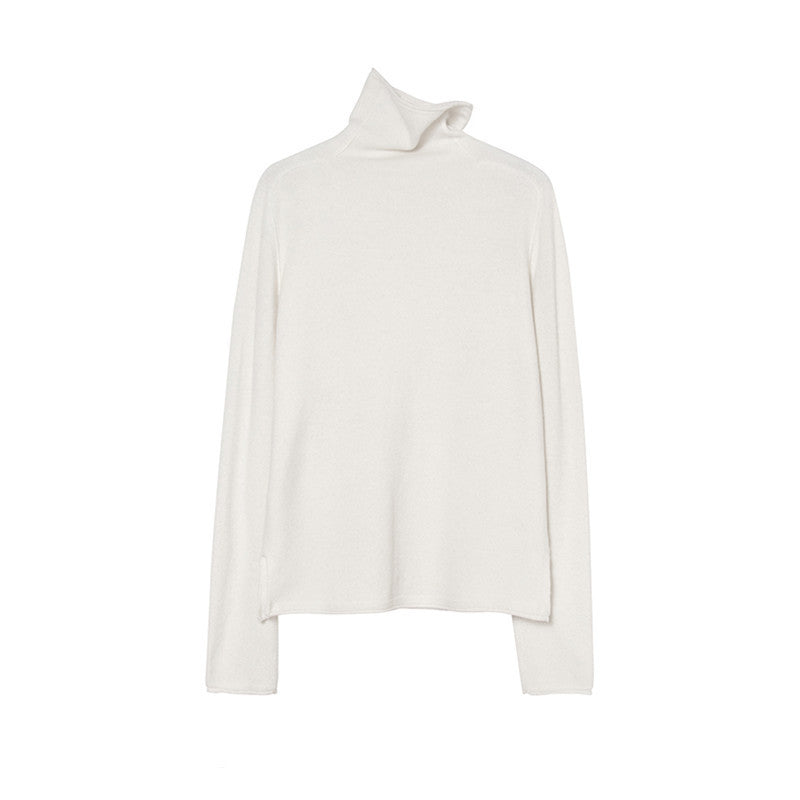 Women's wool sweater, stand-up collar, loose fit with slit