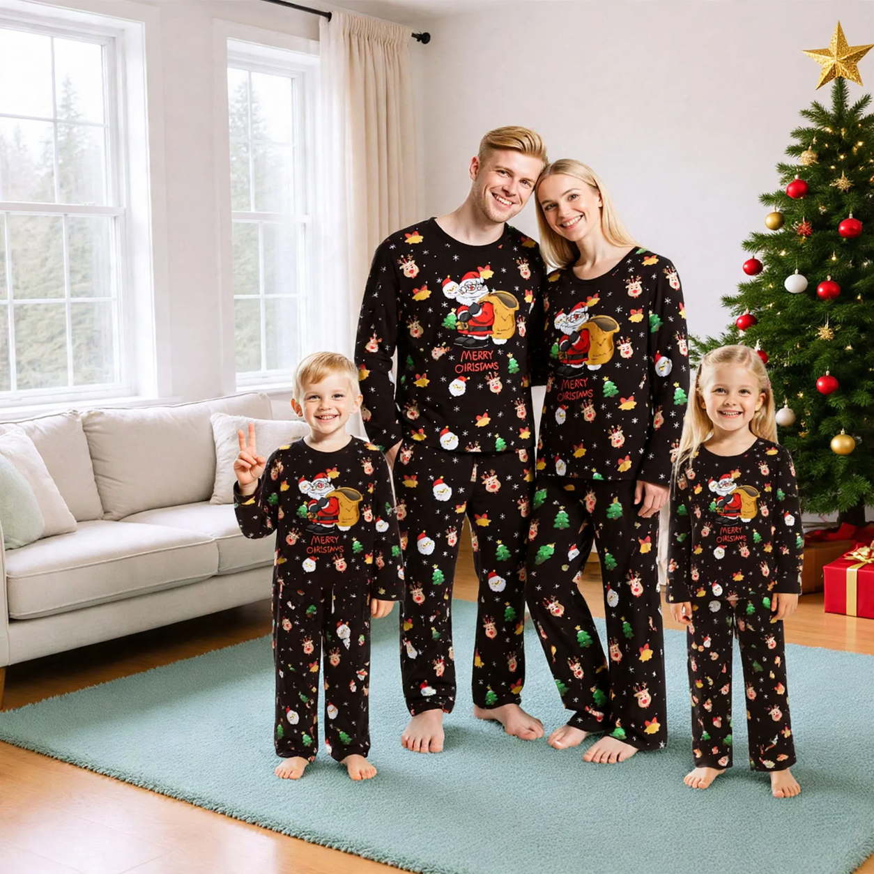 Christmas Family Pajama Set, Long Sleeve, Round Neck