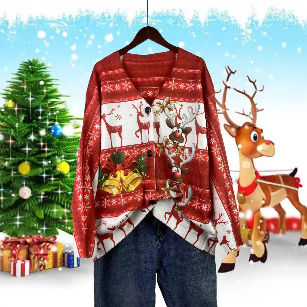 Festive cardigan with Christmas motifs, V neck